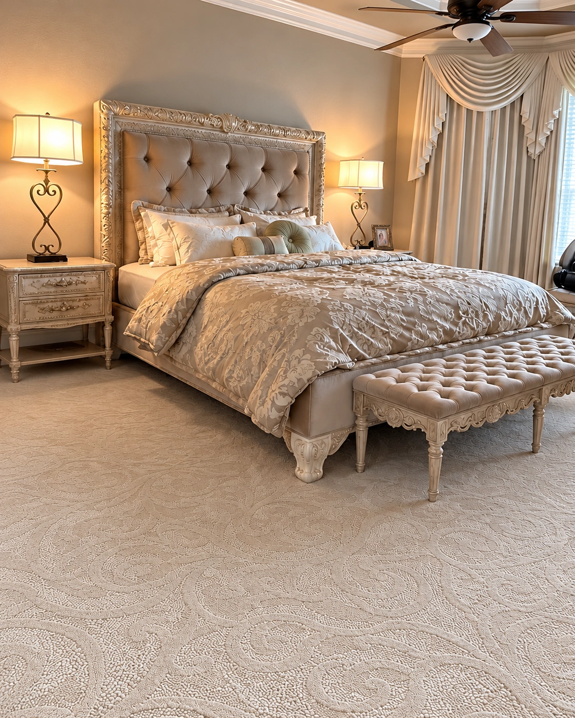 Classic Elegance Cashew patterned carpet in an elegant bedroom