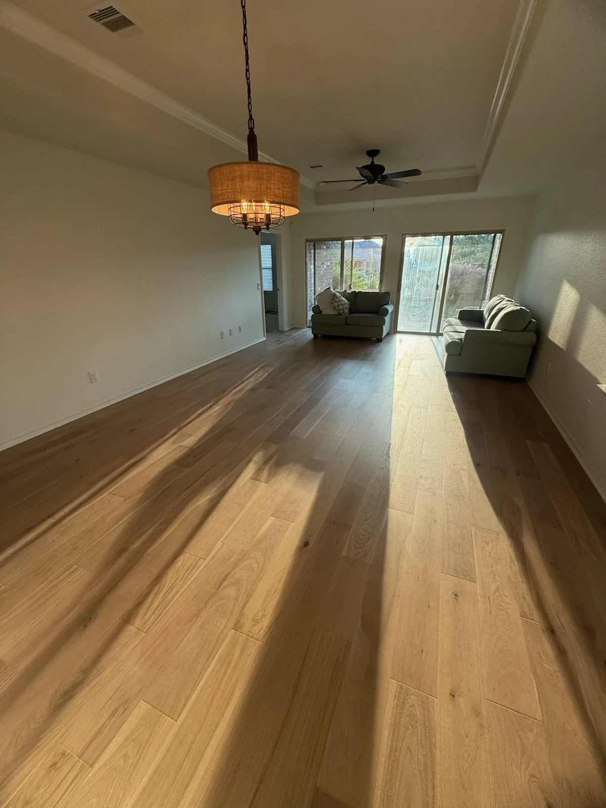 Light engineered wood flooring in a finished room