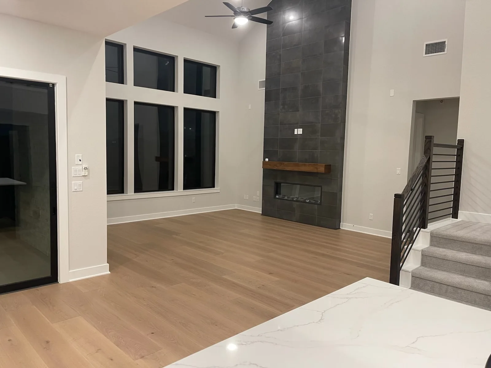 Engineered wood flooring in a large living space